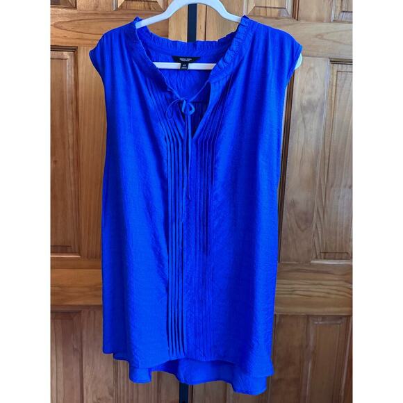 Simply Vera Vera Wang Cobalt Blue Pleated Tie-Neck Top 4X New w/ Tags - Picture 3 of 8